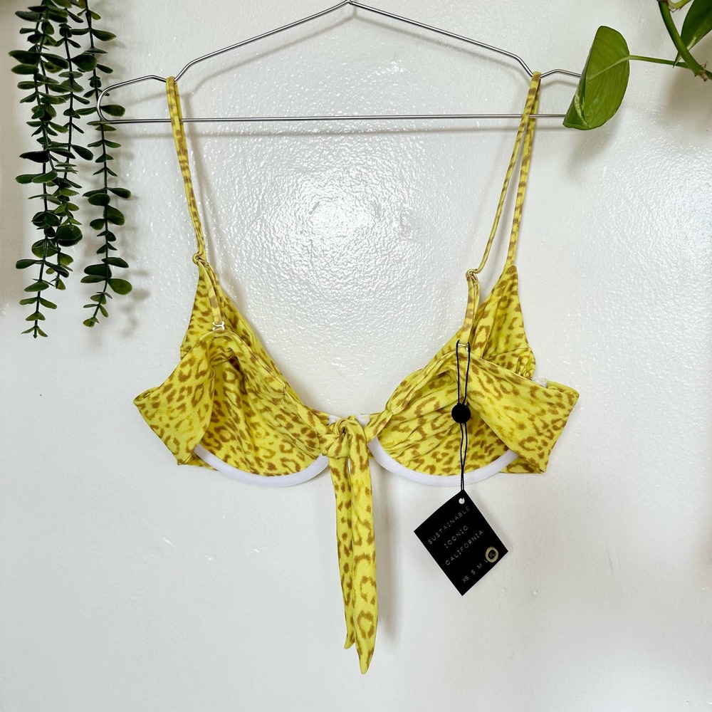 SKATIE Kate Bikini Top in Tulum Neon Yellow Cheetah Leopard Print XL - Picture 6 of 9